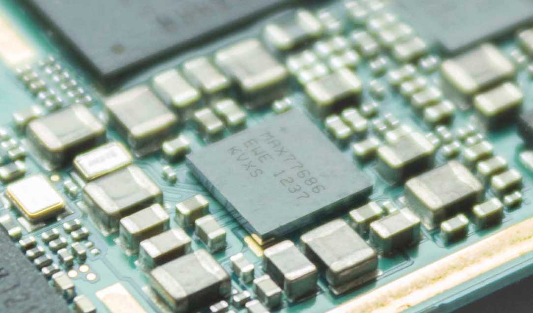 Close-up of electronic components on a circuit board.