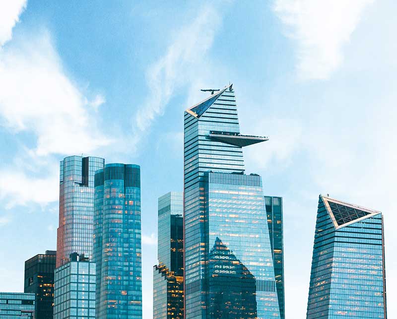 Skyscraper with glass façade and balustrade